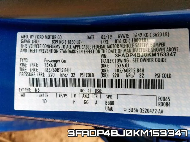 3FADP4BJ0KM153347 фото 2