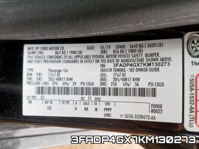 3FADP4GX7KM130273 фото 2