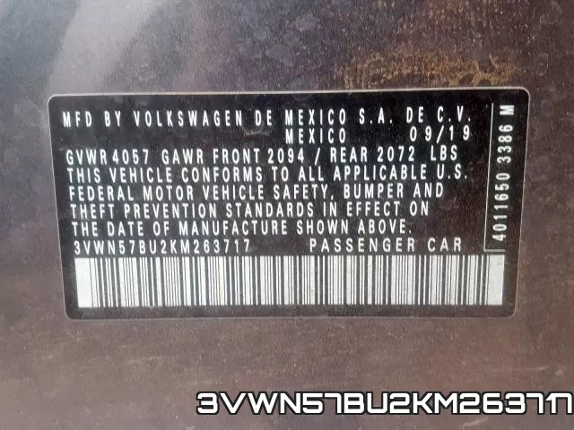 3VWN57BU2KM263717 фото 2