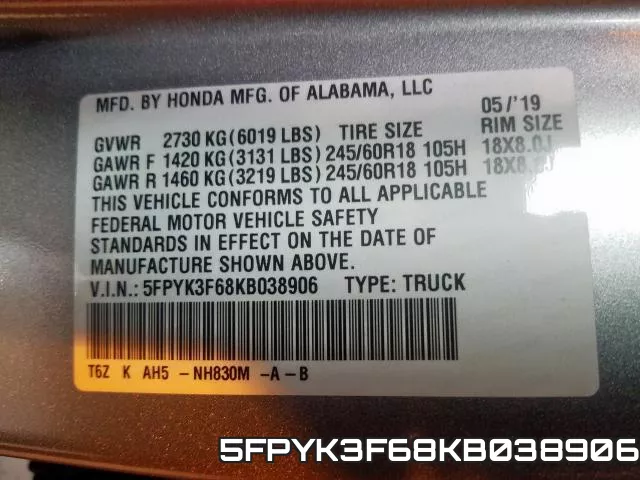 5FPYK3F68KB038906 фото 2