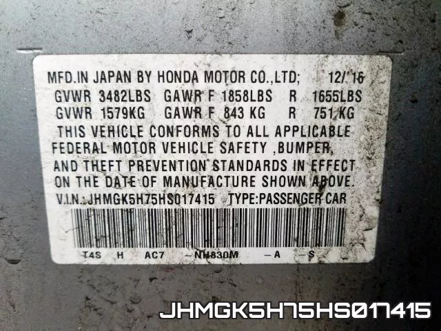 JHMGK5H75HS017415 фото 2