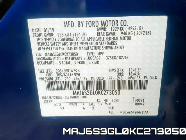 MAJ6S3GL0KC273050 фото 2