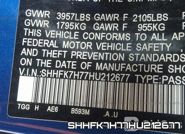 SHHFK7H77HU212677 фото 10