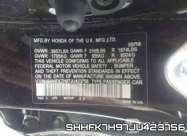 SHHFK7H97JU423756 фото 10