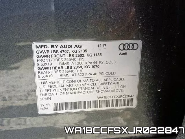 WA1BCCFSXJR022847 фото 2