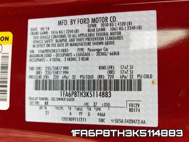1FA6P8TH3K5114883 фото 2