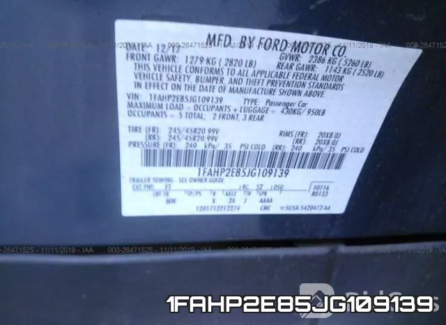 1FAHP2E85JG109139 фото 10