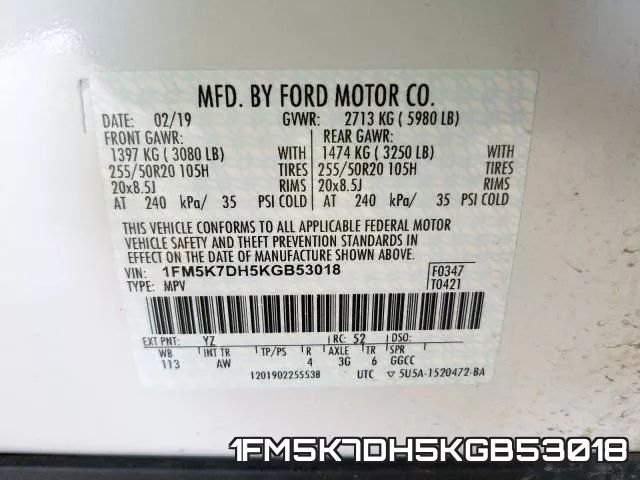 1FM5K7DH5KGB53018 фото 2