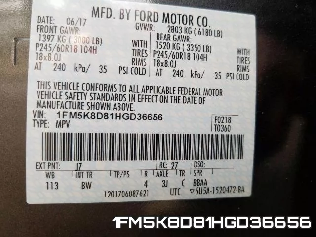1FM5K8D81HGD36656 фото 2