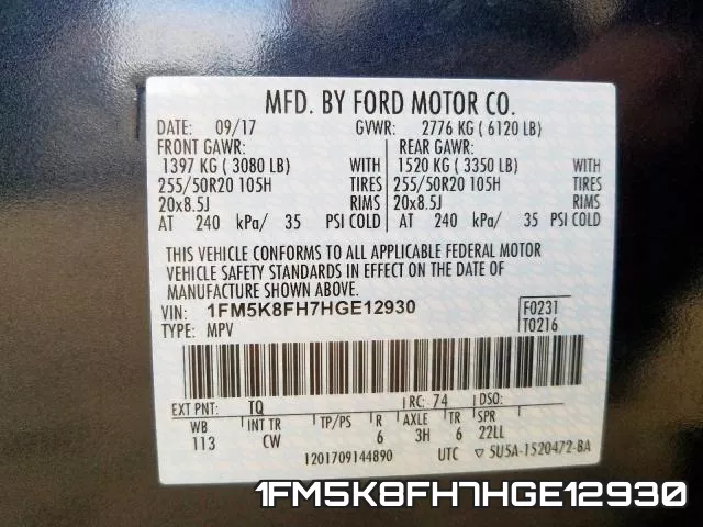 1FM5K8FH7HGE12930 фото 2