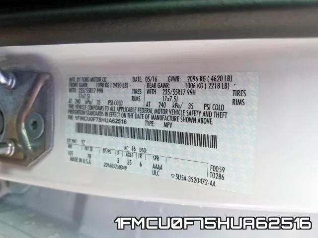 1FMCU0F75HUA62516 фото 2