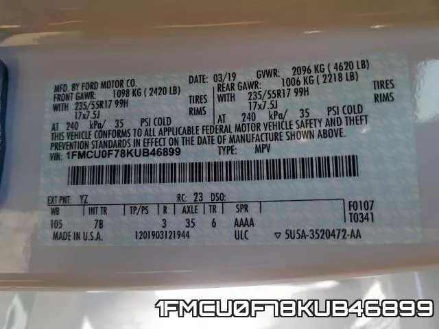 1FMCU0F78KUB46899 фото 2