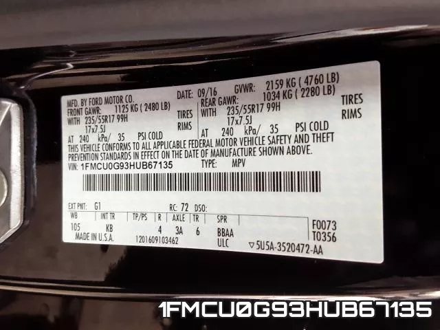 1FMCU0G93HUB67135 фото 2