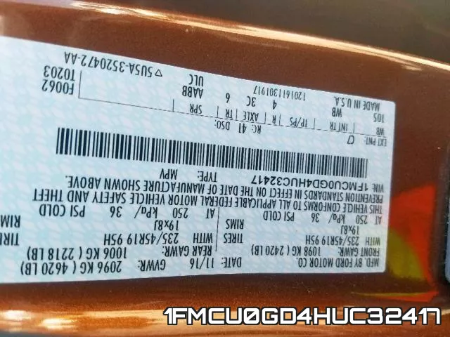 1FMCU0GD4HUC32417 фото 2