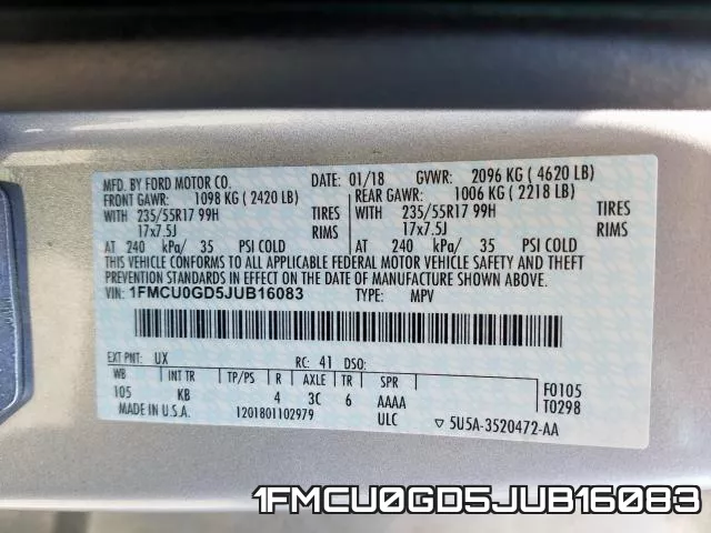 1FMCU0GD5JUB16083 фото 2