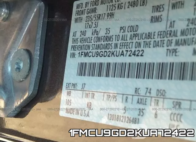 1FMCU9GD2KUA72422 фото 10