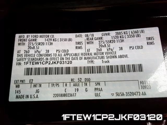 1FTEW1CP2JKF03120 фото 2