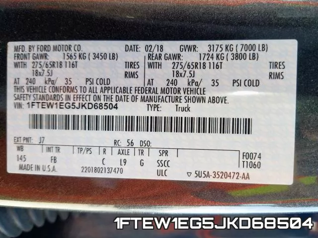 1FTEW1EG5JKD68504 фото 2