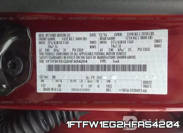 1FTFW1EG2HFA54204 фото 10