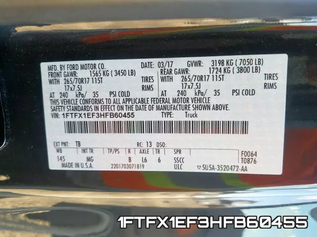 1FTFX1EF3HFB60455 фото 2