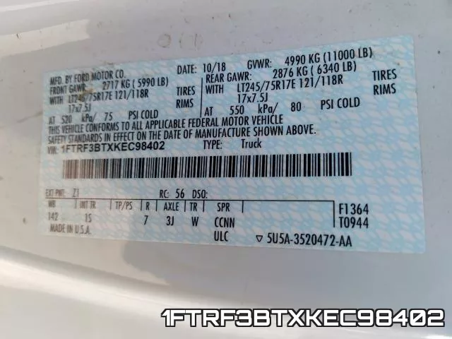 1FTRF3BTXKEC98402 фото 2