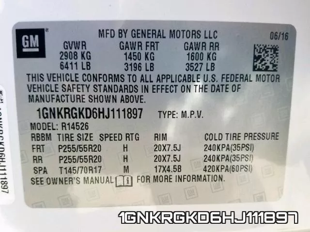 1GNKRGKD6HJ111897 фото 2