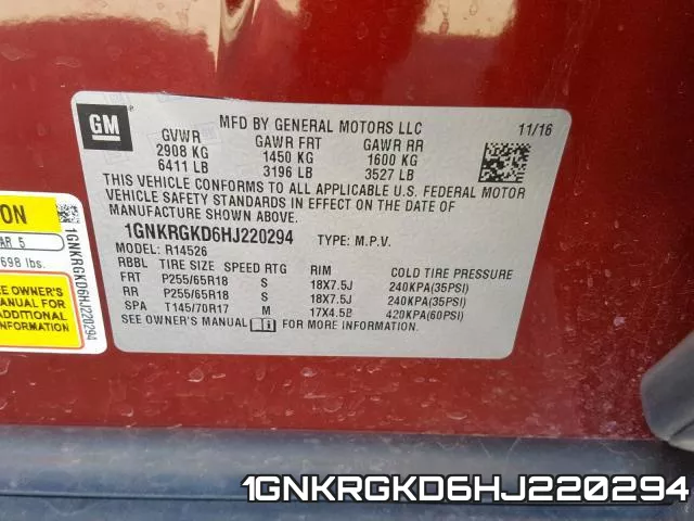 1GNKRGKD6HJ220294 фото 2