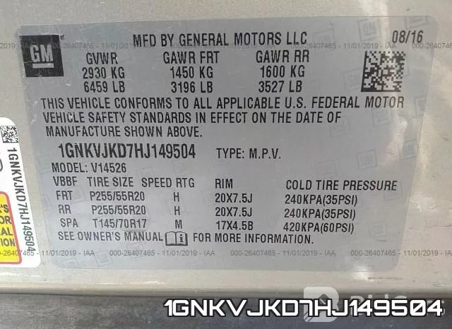 1GNKVJKD7HJ149504 фото 10