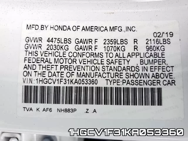 1HGCV1F31KA053360 фото 2