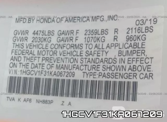 1HGCV1F31KA067209 фото 10