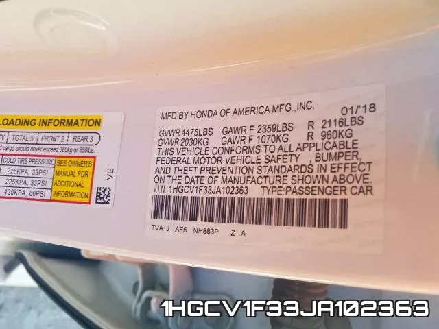1HGCV1F33JA102363 фото 2