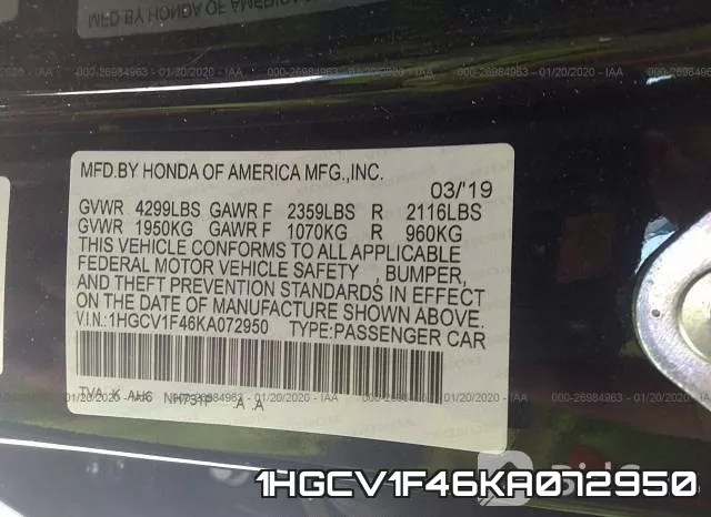 1HGCV1F46KA072950 фото 10
