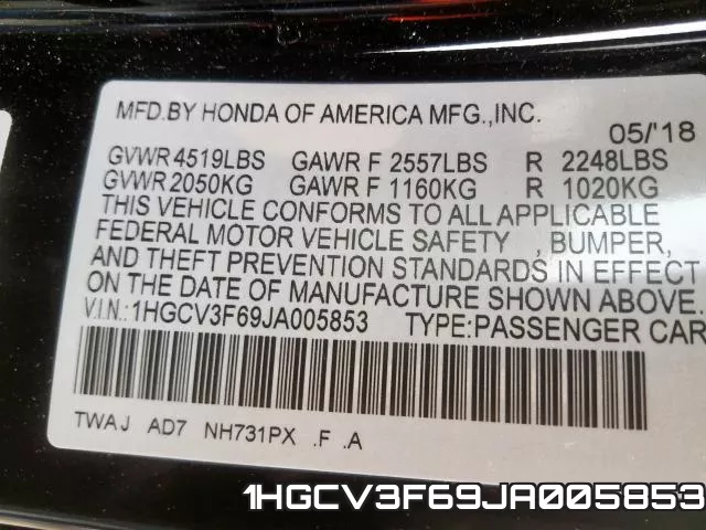 1HGCV3F69JA005853 фото 2