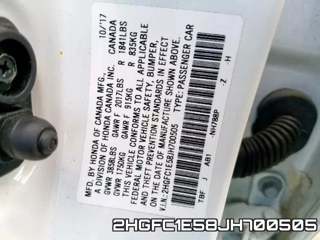 2HGFC1E58JH700505 фото 2