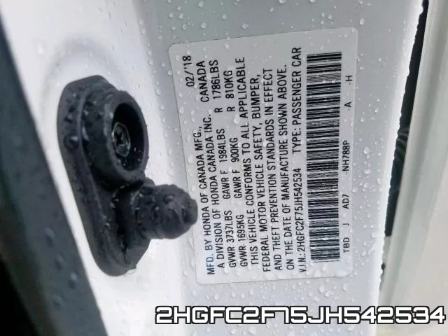 2HGFC2F75JH542534 фото 2