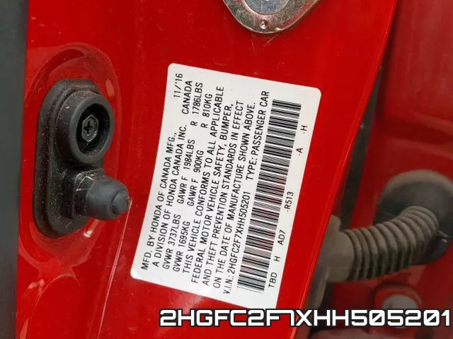 2HGFC2F7XHH505201 фото 2
