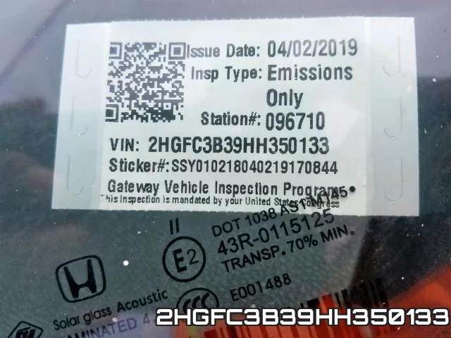 2HGFC3B39HH350133 фото 2