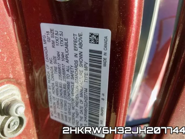 2HKRW6H32JH207744 фото 2