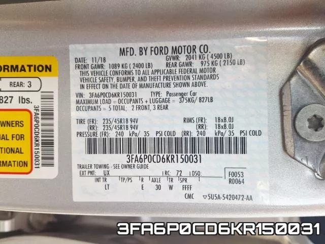3FA6P0CD6KR150031 фото 2