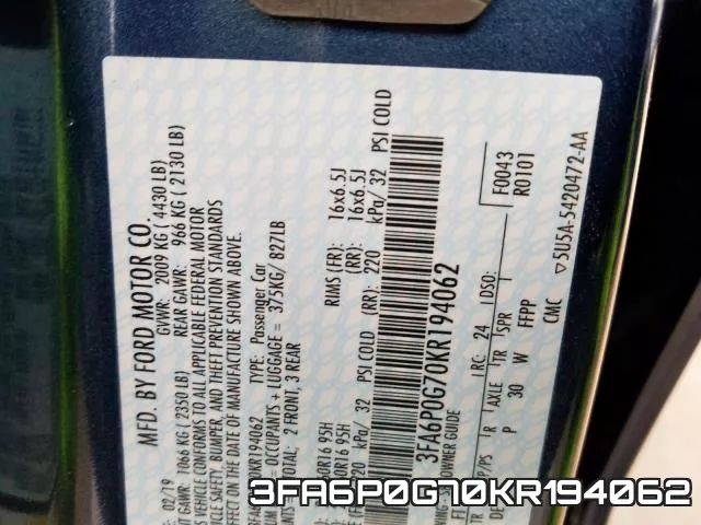 3FA6P0G70KR194062 фото 2