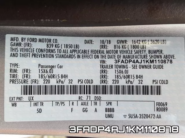 3FADP4AJ1KM110878 фото 2