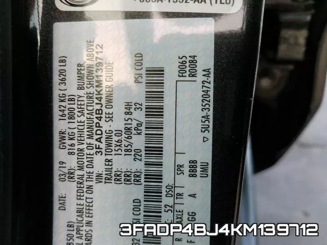 3FADP4BJ4KM139712 фото 2