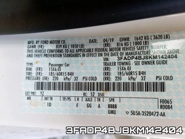 3FADP4BJ8KM142404 фото 2