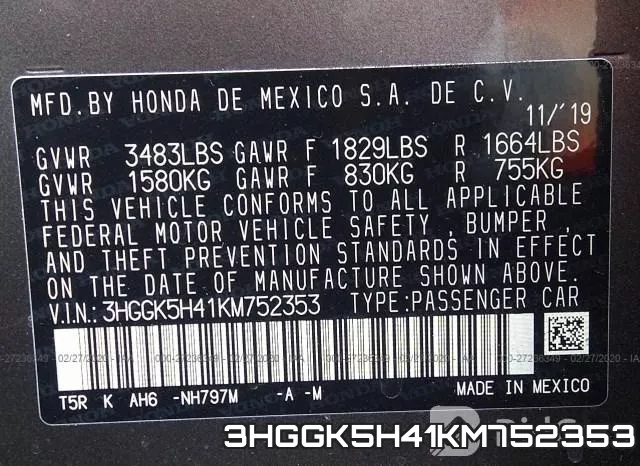 3HGGK5H41KM752353 фото 10