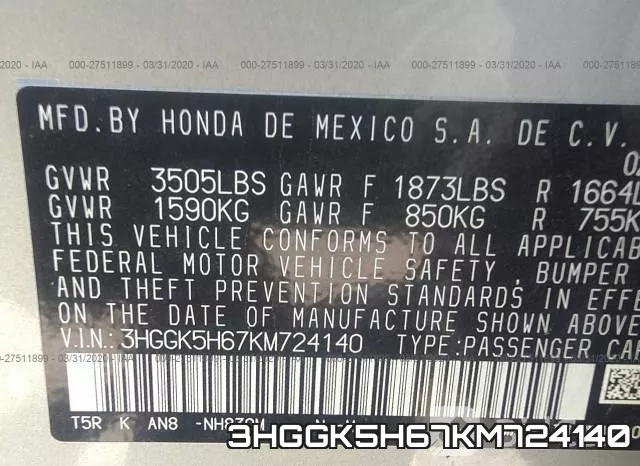 3HGGK5H67KM724140 фото 10