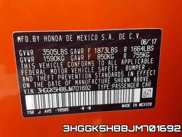 3HGGK5H88JM701692 фото 2