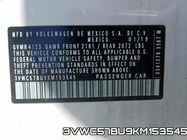 3VWC57BU9KM153545 фото 2