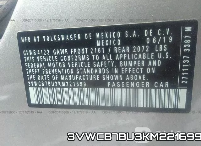 3VWCB7BU3KM221699 фото 10