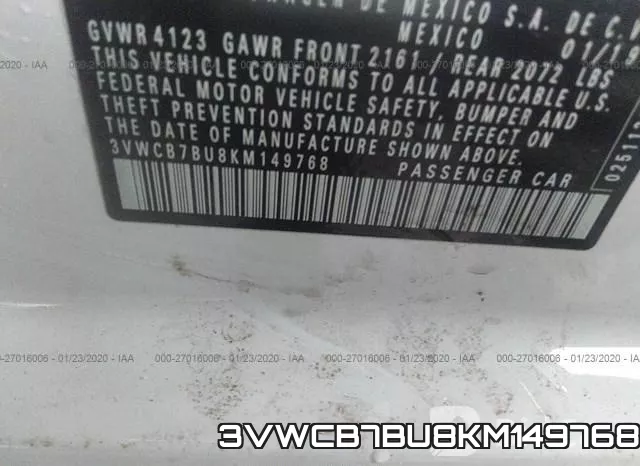 3VWCB7BU8KM149768 фото 10