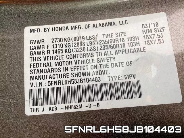 5FNRL6H58JB104403 фото 2